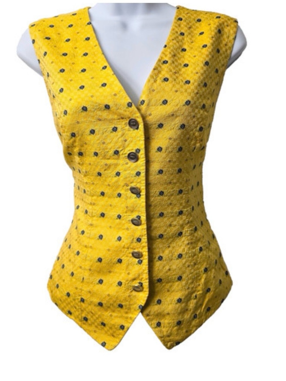 VTG Escada Yellow Polka Dot Silk Vest Waistcoat Size XS
